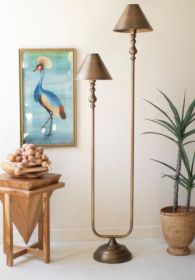ANTIQUE GOLD DOUBLE FLOOR LAMP WITH METAL SHADES