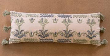 BLUE EMBROIDERED LUMBAR PILLOW WITH TASSELS - 12X32