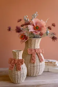 SET OF TWO TWISTED PAPER VASES WITH BOWS