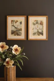 SET OF TWO FRAMED MAGNOLIA PRINTS UNDER GLASS