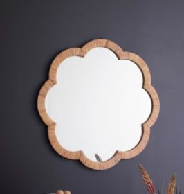 WOVEN CANE - WRAPPED FLOWER SHAPED FRAMED MIRROR