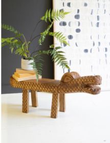 CARVED TEAK WOOD CROCODILE BENCH