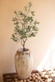 CARVED WOODEN VASE WITH SHELL DETAIL