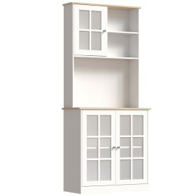 Kitchen Pantry Cabinet, 72" Freestanding Storage Cabinet with Hutch, Large Countertop, Glass Doors and Adjustable Shelves, Microwave Cabinet, Coffee