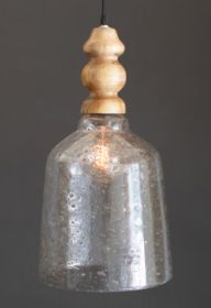 CLEAR PEBBLED GLASS PENDANT LIGHT WITH  WOODEN FINIAL