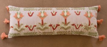 CORAL EMBROIDERED LUMBAR PILLOW WITH TASSELS - 12X33 - (MIN 2)