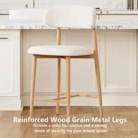 Counter Height Bar Stools Set of 2, Upholstered Counter Stools Modern Barstools with Metal Legs for Kitchen Island Dining Room, Beige