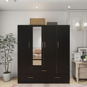 4 Doors Wooden Mirror Door Wardrobe Armoire Closet with 4 shelves 3 drawers