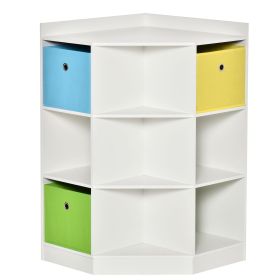 dreKids Wardrobe in White, Wooden Corner Storage with Drawer, Clothes and Books Organizer, 9-Cubby Display Shelf for Bedroom