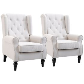 Elegant Seating Duo: Cream White Tufted High Wingback Accent Chairs with Rounded Arms