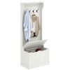 hallHall Tree with Coat Rack, Storage, and Sitting Bench, White