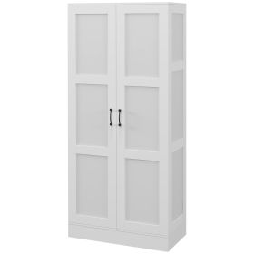 71" Tall White Storage Cabinet with Movable Shelves Modern Pantry Cupboard with Soft Close Doors