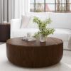 35.63" Round Outdoor Indoor Coffee Table, Modern Wood Grain Drum Center Table, Sturdy MGO (Magnesium Oxide) Waterproof, No-Assembly Table for Patio