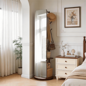 70"x19"Full Length Mirror with Stand,Coat Rack with Mirror,Solid Wood Floor Mirror,Swivel Mirrorfor Bedroom, Living Room, Cloakroom
