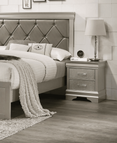 1pc Qwork Modern Glam Style Two Drawers Nightstand Champagne Finish Solid