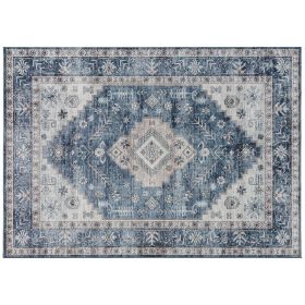 f4x6 Area Rug, Vintage Washable Rug, Non-Slip Floor Carpet for Living Room, Bedroom, Dining Room, Blue
