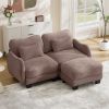 Chenille Supportive L-Shaped Loveseat Sofa with Delicate Waist Pillow,Ergonomic Curve Design, With Movable Ottoman, Easy Assembly for Living Room