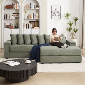 Luxe Oversized L Shaped Sofa with Chaise,Comfy Corduroy L Shaped Sectional Couches with 8 Pillows and Two Armrest storage space