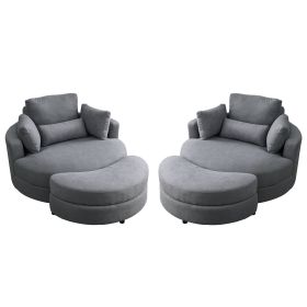 [Video] Welike Swivel Accent Barrel Modern Dark Grey Sofa Lounge Club Big Round Chair with Storage Ottoman Linen Fabric for Living Room Hotel wit