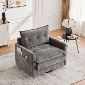 UNITED WE WIN Swivel Barrel Chair - Mid Century Modern Chair, Thick Padded Arm Chair with Solid Metal Base, Comfortable Single Sofa Chair