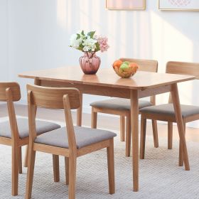 tNatural solid oak round corner diagonal leg telescopic table 1.2-1.6m, for 6-8 people to meet Dining table wood (light color)