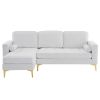 218*141*87cm Burlap Diamond Electroplated Gold Trident Legs Three Seats With Footstool Indoor Modular Sofa Beige