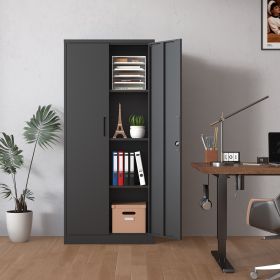 71"H Metal Garage Storage Cabinet, Black Tool Steel Locking Cabinet with Doors and 3 Shelves