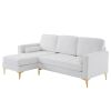 218*141*87cm Burlap Diamond Electroplated Gold Trident Legs Three Seats With Footstool Indoor Modular Sofa Beige