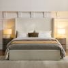 Carmen Upholstered Wingback Bed / Upholstered Platform Bed Frame / 52" High Headboard / Simplicity / Minimalist / No Box Spring Needed / California Ki