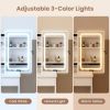 Vanity Desk with Sliding Mirror and Lights, Makeup Vanity Set with 4 Drawers, Stool, Open Shelves, 3 Color Adjustable Lighting Modes