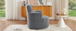 360° Swivel Chair Upholstered Accent Barrel Chair Swivel Round Sofa Chair with Adjustable Headrest for Living Room, Bedroom, Office and Hotel, Grey