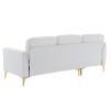 218*141*87cm Burlap Diamond Electroplated Gold Trident Legs Three Seats With Footstool Indoor Modular Sofa Beige