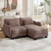 Chenille Supportive L-Shaped Loveseat Sofa with Delicate Waist Pillow,Ergonomic Curve Design, With Movable Ottoman, Easy Assembly for Living Room