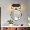 18" Industrial Vintage 3-Light Wall Sconce - Black Cage Wall Lighting Fixture with Wooden Accents for Bathroom, Hallway