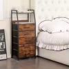 Rustic Brown Nightstand with 5 Drawers and 2 Tier Display Shelf Bedside Table Storage Cabinet for Bedroom Dresser Nursery Hallway Entryway Closet End