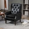 Wood Frame Armchair, Modern Accent Chair Lounge Chair with Sturdy Wood Legs for Living Room Bedroom (Black PU)