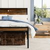 Queen Size Bed Frame, Storage Headboard with LED light, Charging Station, Solid and Stable, Noise Free, No Box Spring Needed, Easy Assembly