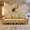 Yellow Deep Seat 3-Seater Corduroy Sofa with Brushed Stainless Steel Cup Holders and 3 Decorative Pillows, Modern Comfort Couch for Living Room