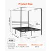 Queen Size Canopy Bed Frame, Metal Canopy Bed with Four Posters Design, Heavy Duty Steel Slats Support, Underbed Storage Space, No Box Spring Needed