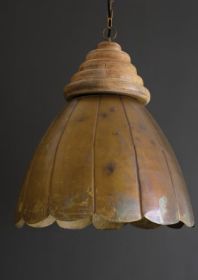ANTIQUE BRASS PENDANT LIGHT WITH WOOD DETAIL 20" DIA.