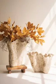 SET OF TWO CERAMIC RUSTIC EDGE VASES