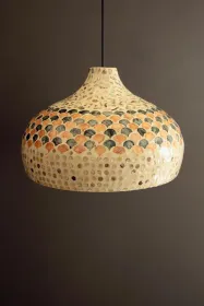 SPUN BAMBOO PENDANT LIGHT WITH CAPIZ SHELL DETAIL #3