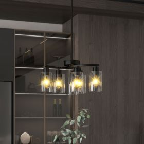 6-Light Modern Farmhouse Black Chandelier, Contemporary Dining Room Light Fixture, Adjustable Height Hanging Industrial Pendant Lights Kitchen Island,