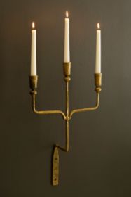 TRIPLE TAPER FORGED-IRON WALL SCONCE - ANTIQUE BRASS