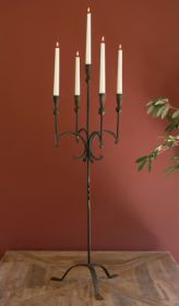 TALL RUSTIC FORGED-IRON FIVE TAPER CANDELABRA