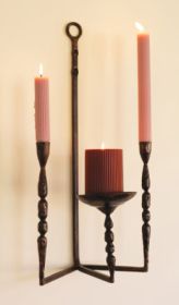 FORGED IRON WALL TAPER AND PILLAR CANDLE HOLDER