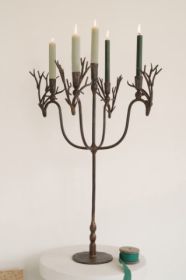 FORGED RUSTIC BRASS DEER CANDELABRA