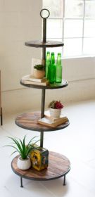 FOUR TIERED RECYCLED WOOD AND METAL DISPLAY TOWER