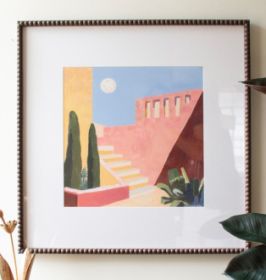 FRAMED DESERT ARCHITECTURE PAINTING UNDER GLASS
