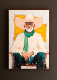 FRAMED SITTING COWBOY PAINTING